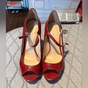 Red patent leather high heel shoes, 4 in heel